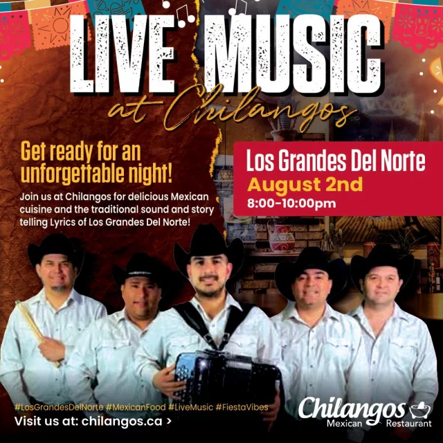 Get your Dancing shoes for our fiesta at Chilangos! 
Save the date August 2nd 8-10 pm 
Come early for food and stay for the dance 💃🏻 

Reservations 613-771-9292 or Chilangos.ca
