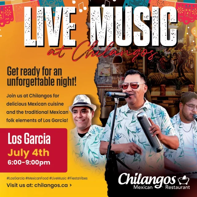 📅 Save the date, and make your reservations, 
Los Garcia will be with us  this summer! 
Visit Chilangos.ca for full list of entertainment. 🕺🏻 🎶